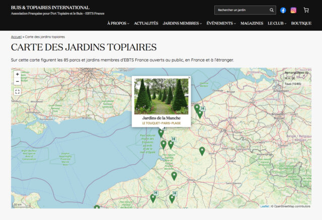 Carte des jardins membres de l'Association Française pour l’Art Topiaire et le Buis